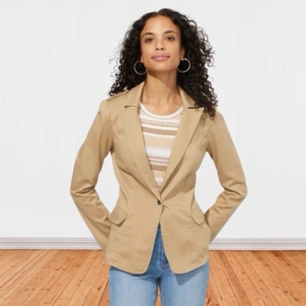 White House Black‎ Market Casual Blazer Tan Fitted Size 2